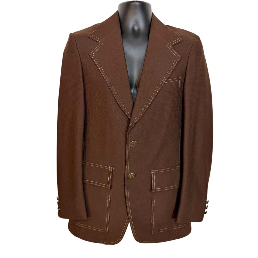 VTG 70s Montgomery Ward 38R Brown Contrast Stitch Western Sport Coat Blazer M